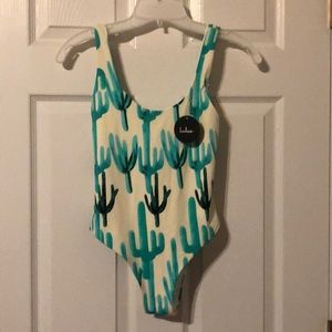 Lulu’s Check Yourself Green and White Cactus Print One-Piece Swimsuit
